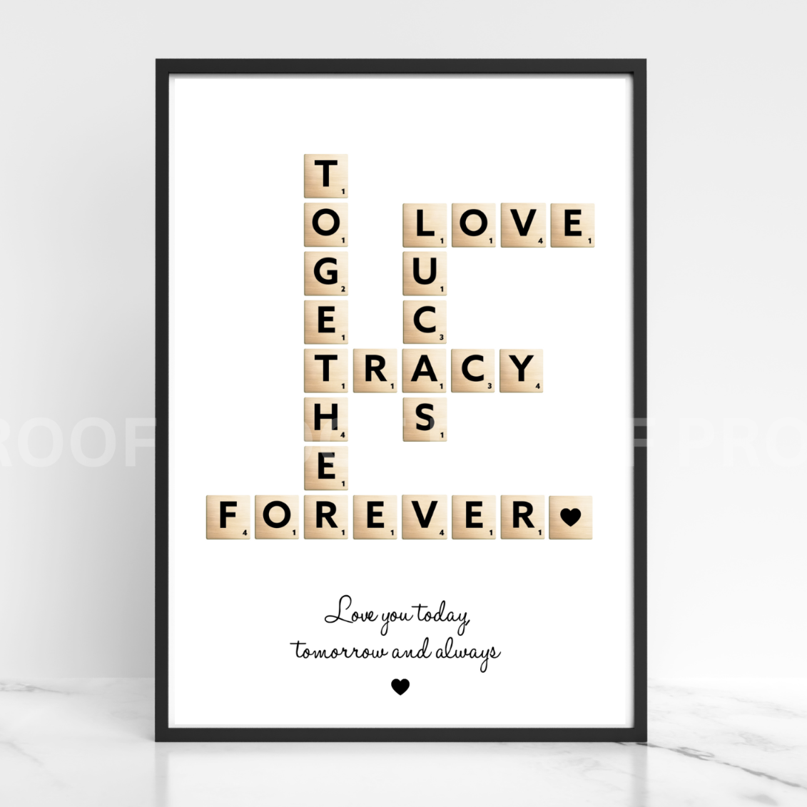 Personalised Valentine Anniversary Gift Scrabble Art Print Wedding A5 A4 A3