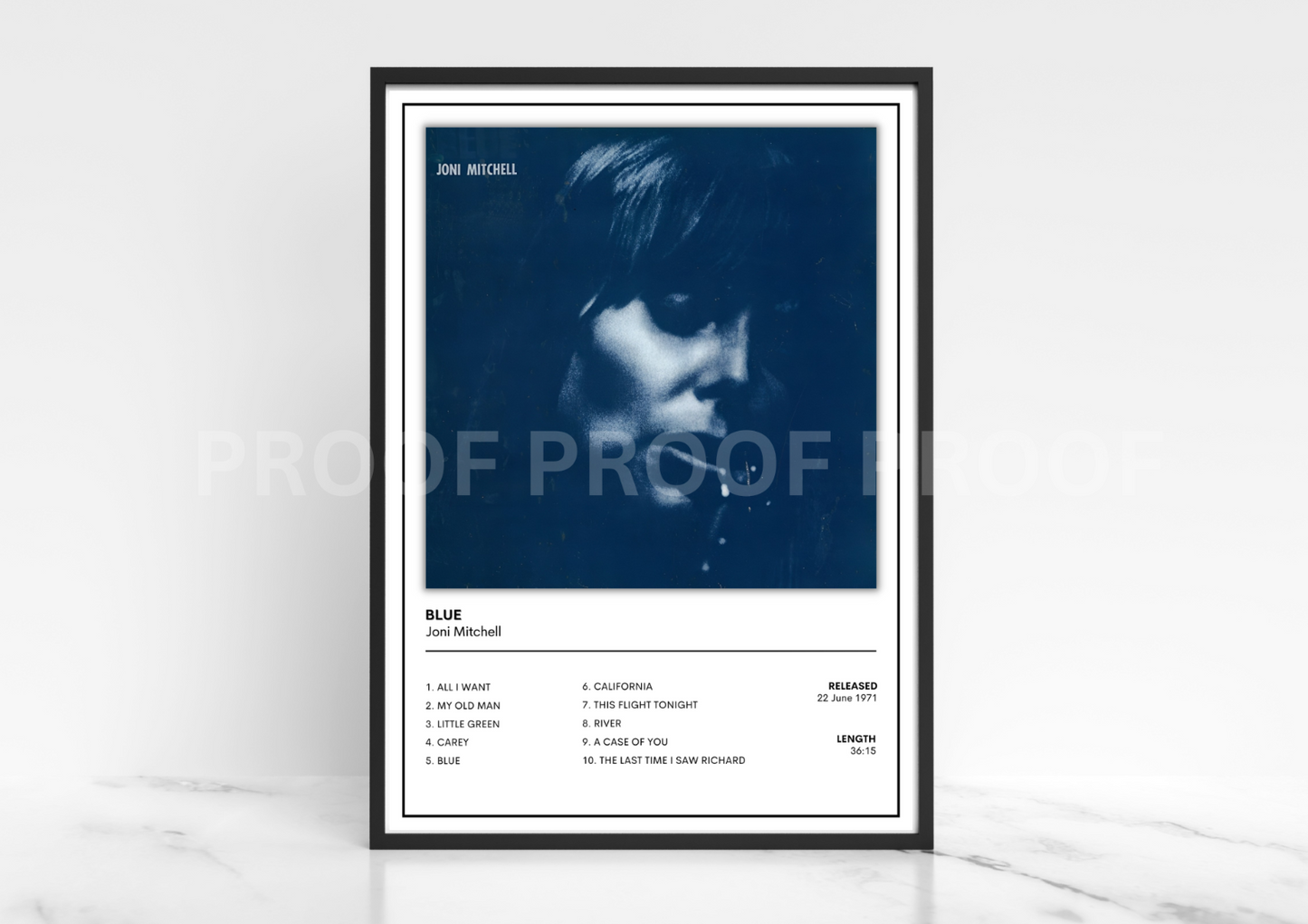 Joni Mitchell Blue Album Single Cover Poster / Music Christmas Gift