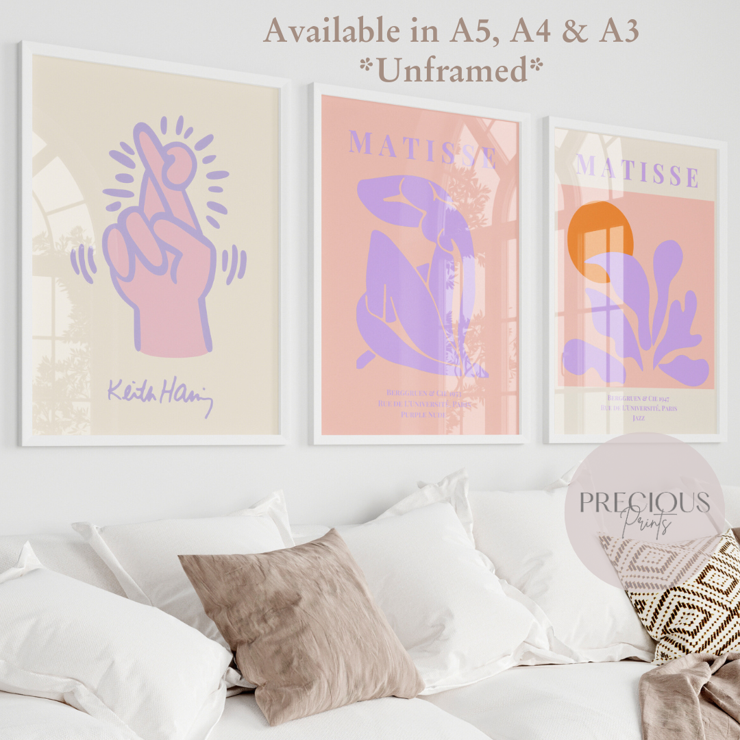 Set of 3 Pink Lilac Matisse Prints A5 A4 A3 Art Poster Exhibition Art Prints