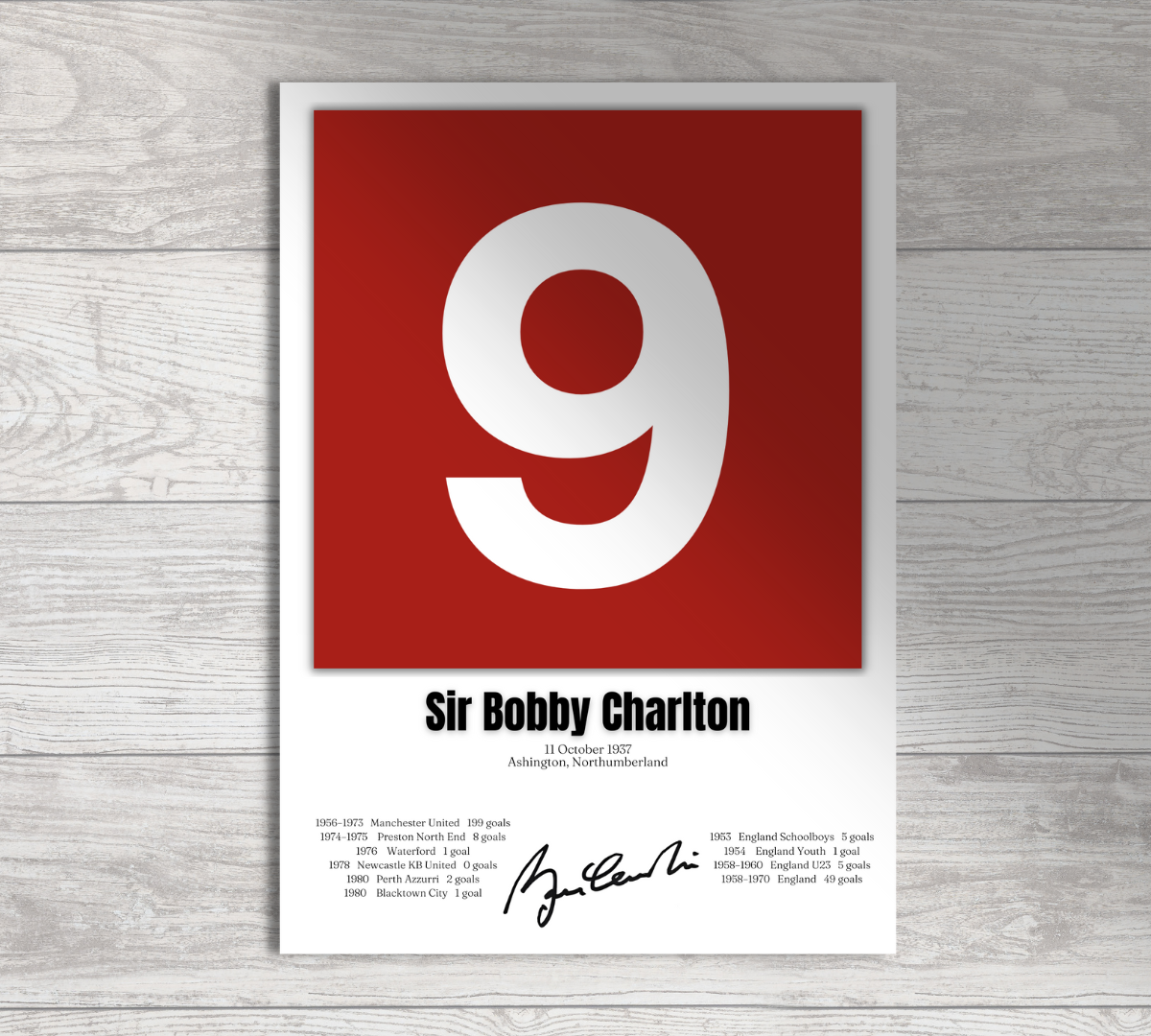 Sir Bobby Charlton Football Stats Print / Football Poster Football Gift