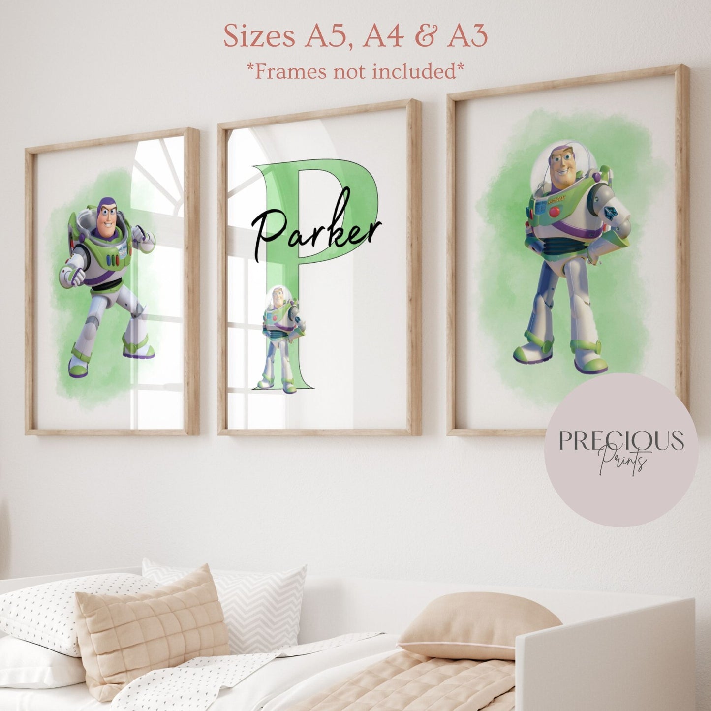 Set of 3 Personalised Nursery bedroom Print / Buzz Lightyear Toy Story A5 A4 A3
