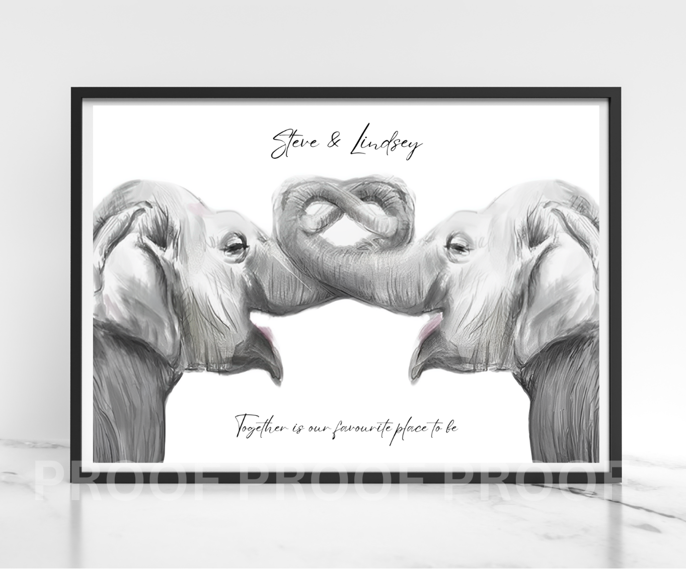 Personalised Valentine Anniversary Elephants Wedding A5 A4 A3
