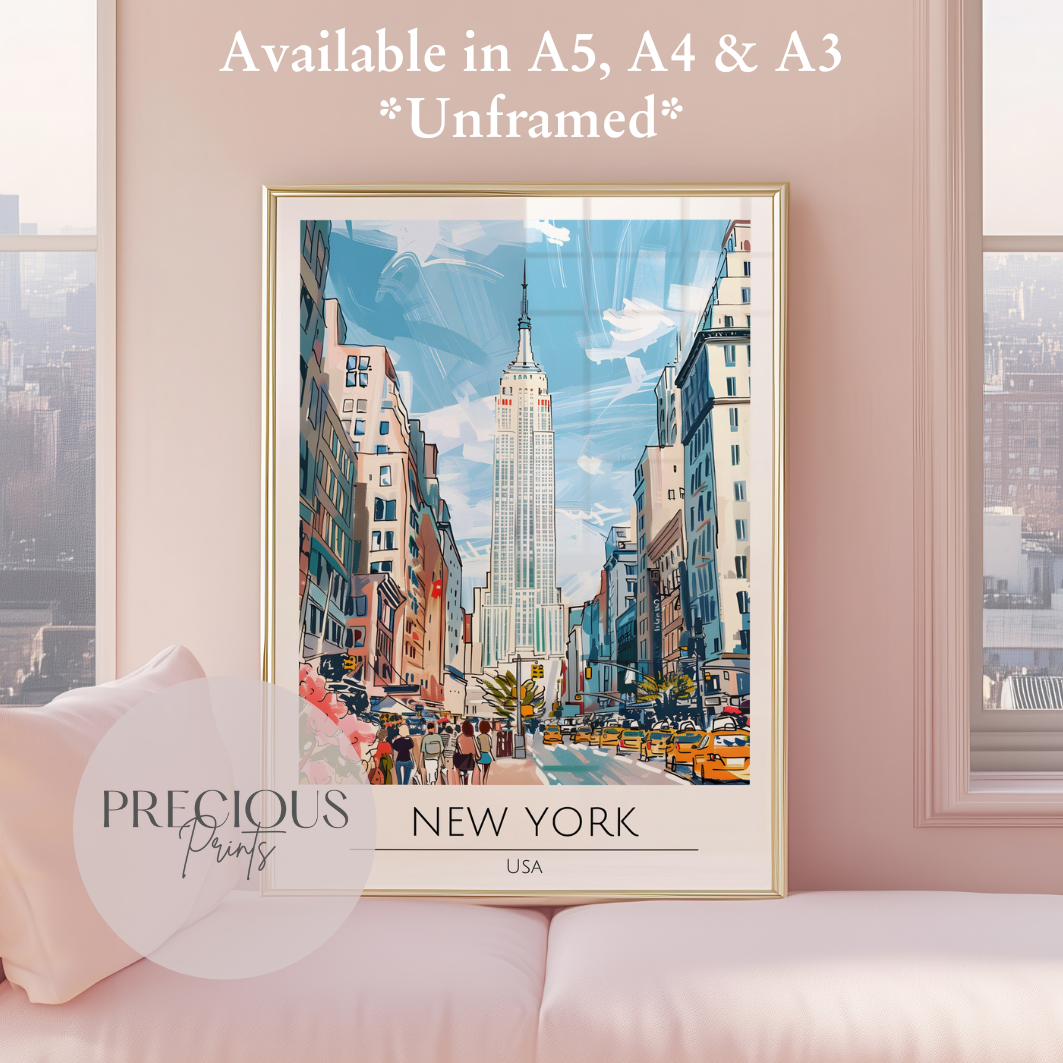 New York Print Poster- USA Travel Poster - Vintage Wall Art - Free Delivery