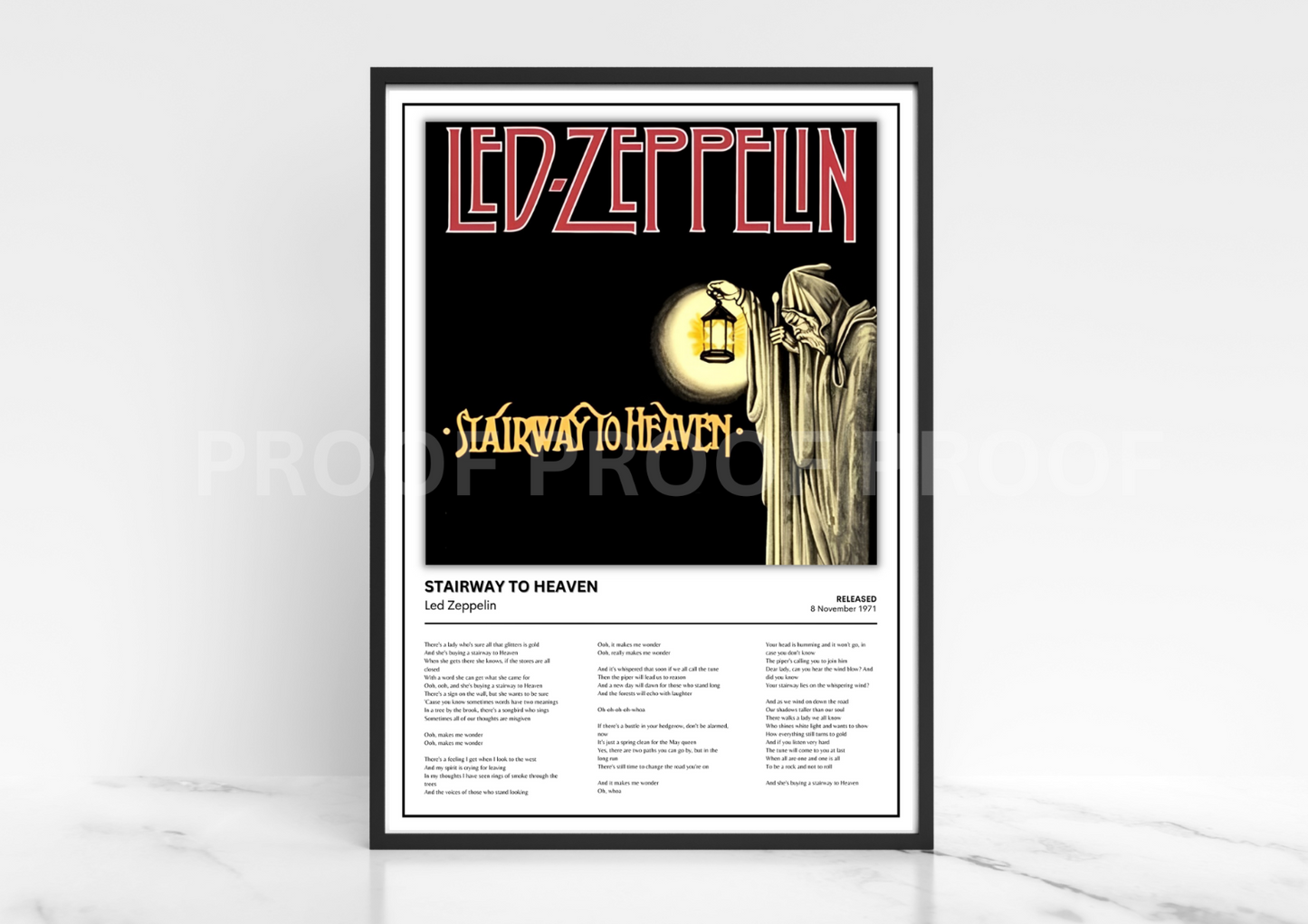 LED Zeppelin Stairway To Heaven Album Single Cover Poster / Music Gift