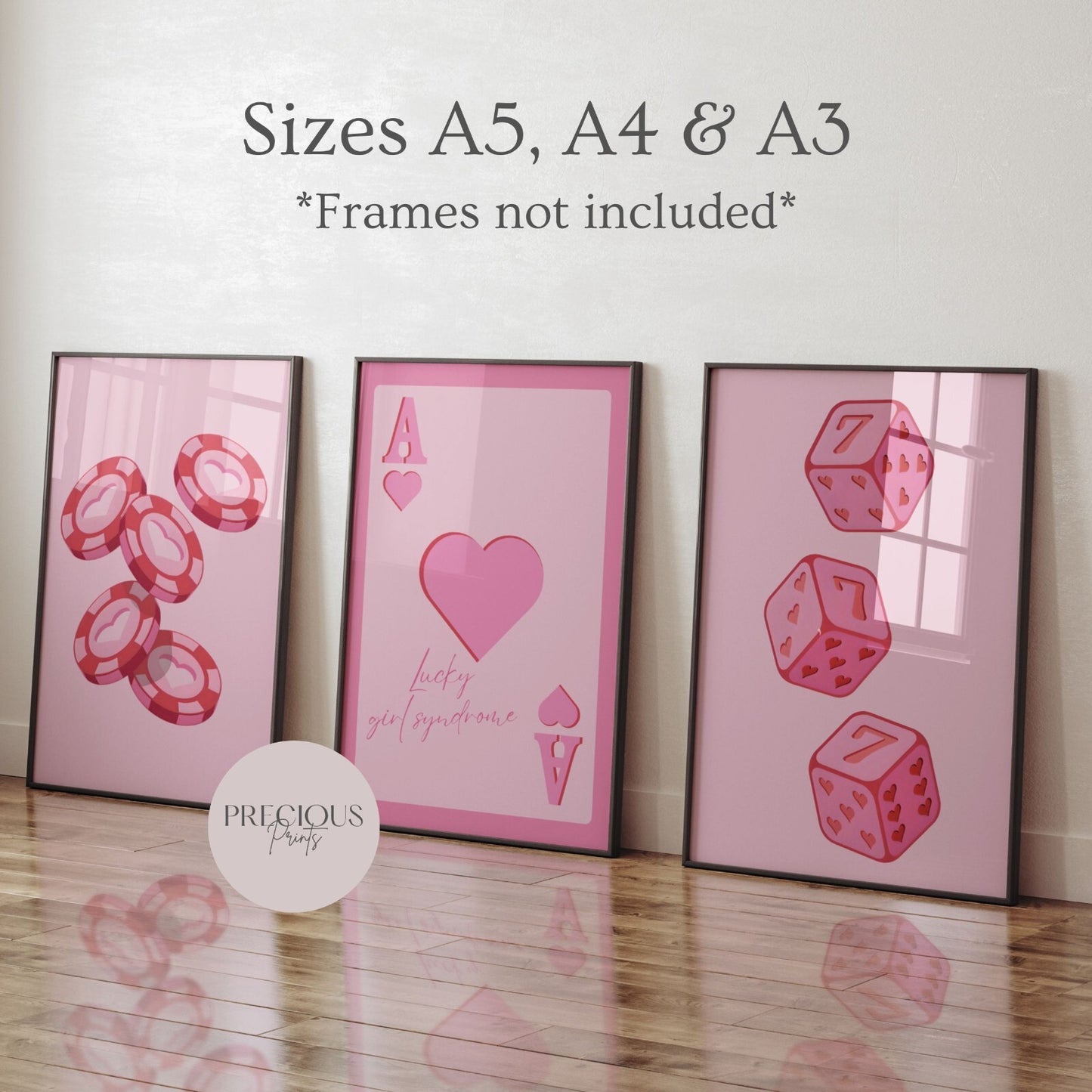 Set of 3 Lucky sevens / Dice / Poker Chip Print Modern Art A5 A4 A3 Preppy