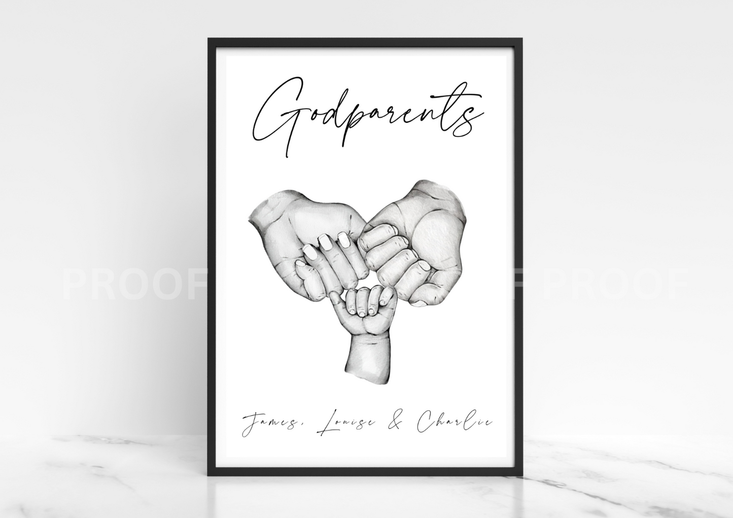 Fist Bump Personalised Print, Family, Godparents Christening A5 A4 A3