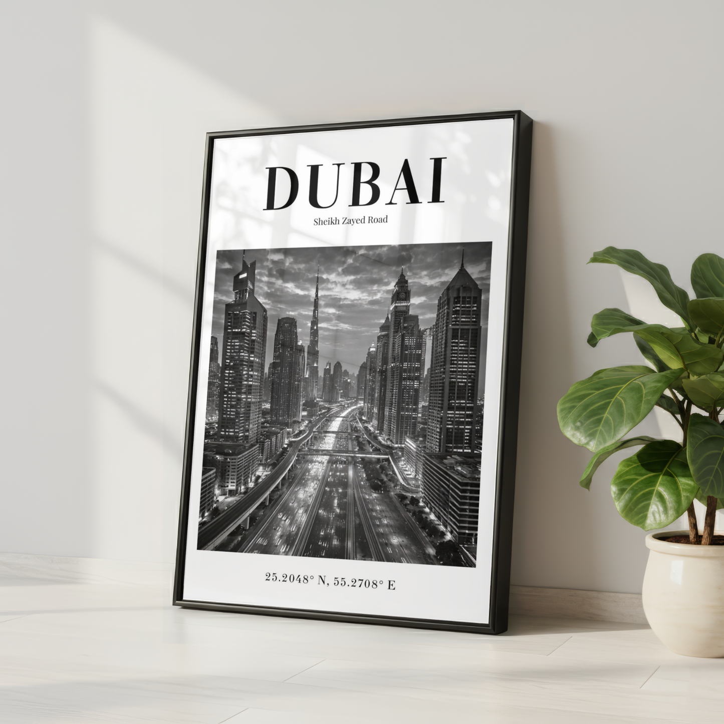 Dubai Sheikh Zayed Road Skyline Monochrome Poster