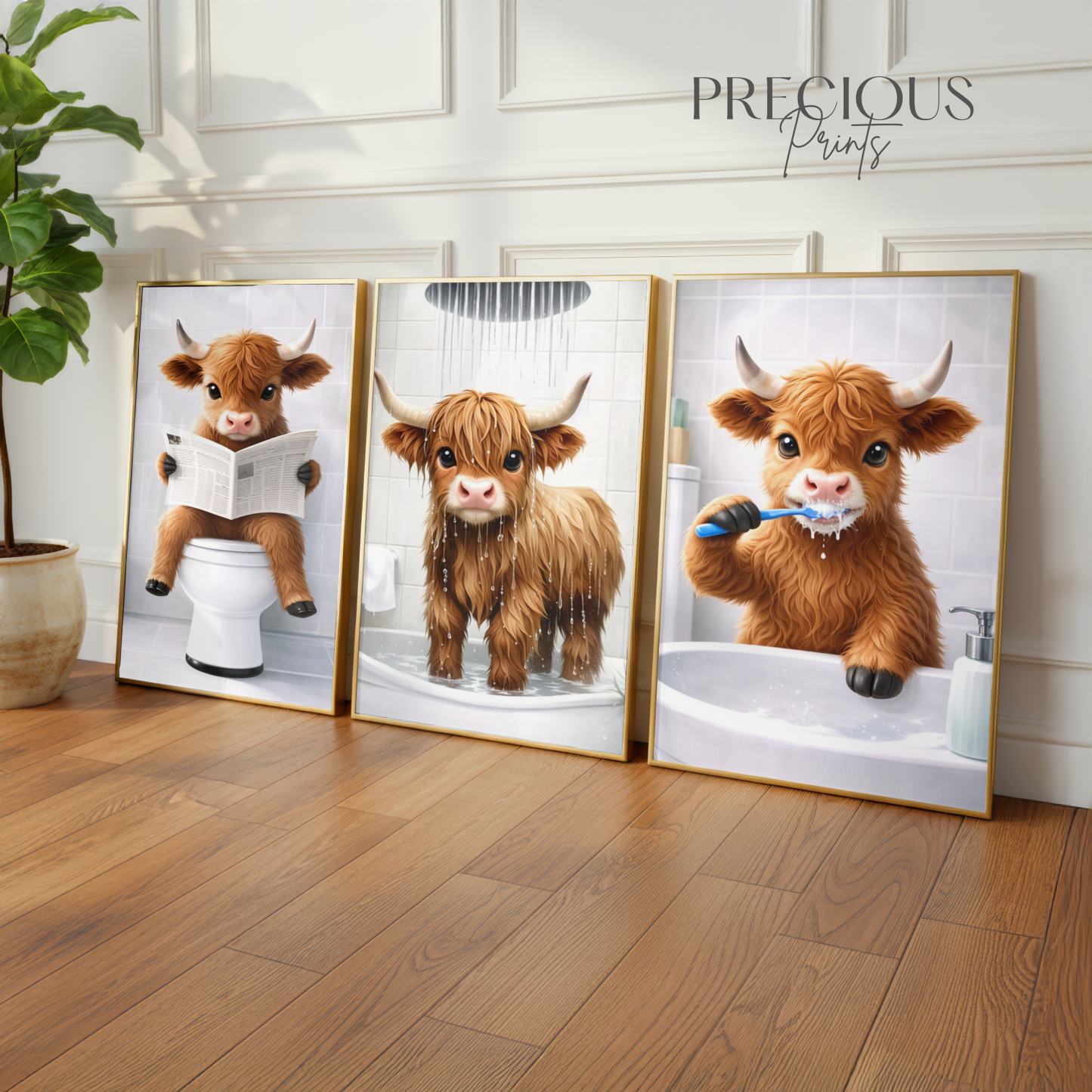 Set of 3 Whimsical Highland Cow Prints