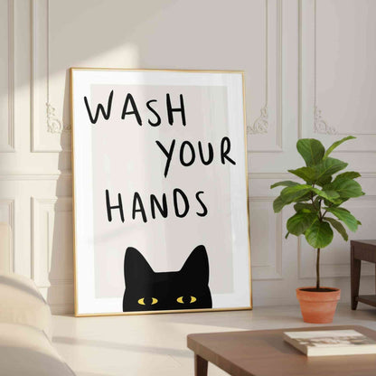 Funny Cat Bathroom Print - Wash Your Hands
