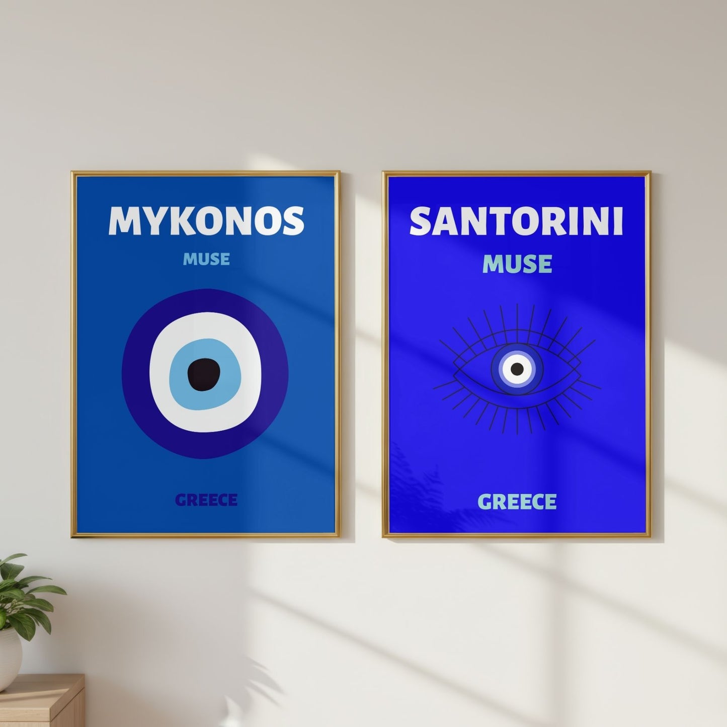 Mykonos & Santorini Travel Print Set of 2 | Greek Islands Wall Art