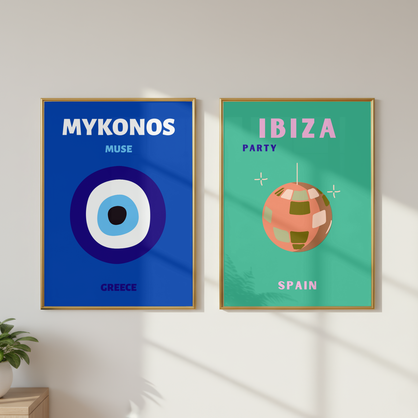 Ibiza & Mykonos Travel Print Set of 2 | Mediterranean Wall Art Posters