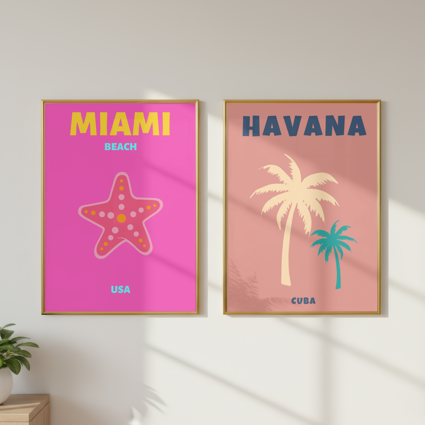 Havana & Miami Travel Print Set of 2 | Tropical Sunset Wall Art