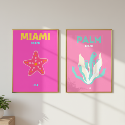 Set of 2 Miami & Palm Beach Coastal Prints