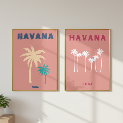 Havana Cuba Tropical Wall Art Set of 2