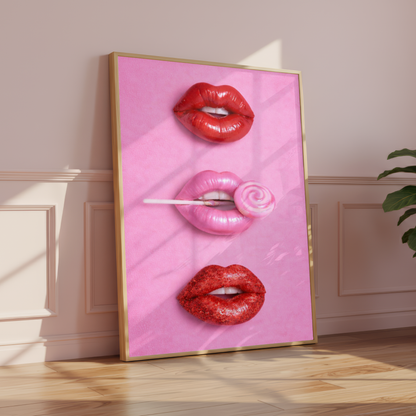 Pink & Red Candy Lips Print