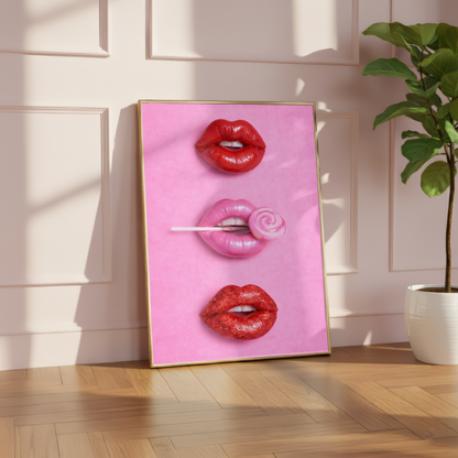 Pink & Red Candy Lips Print