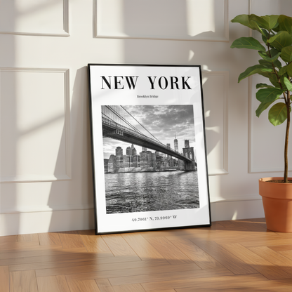 New York Brooklyn Bridge Monochrome Poster