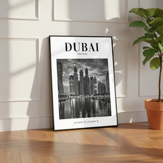 Dubai Marina Monochrome Poster