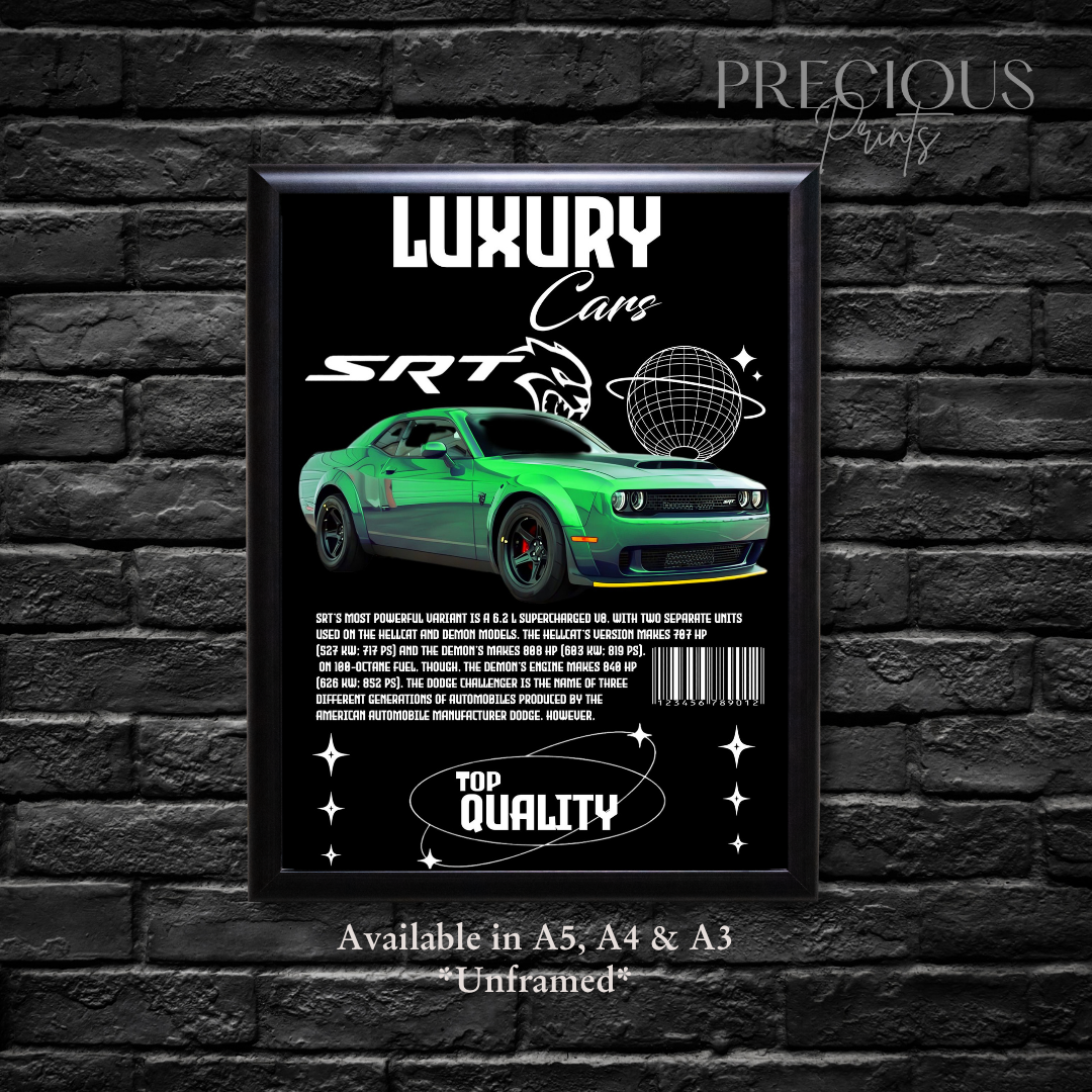 Green Dodge SRT Sports Car Poster