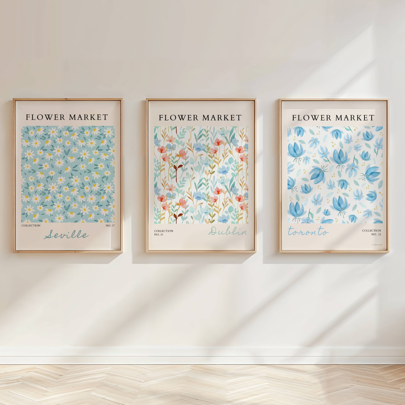 Blue Flower Market Wall Art Set | Botanical Floral Prints