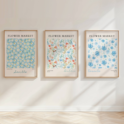 Blue Flower Market Wall Art Set | Botanical Floral Prints