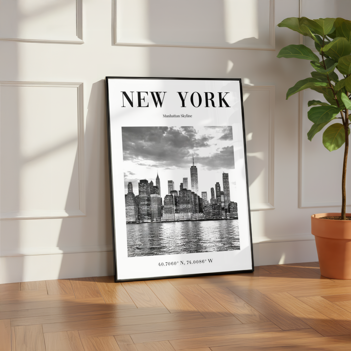 New York Manhattan Skyline Monochrome Poster