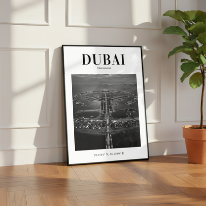 Dubai Palm Jumeirah Aerial Monochrome Poster