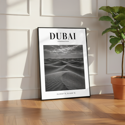 Dubai Al Marmoom Desert Monochrome Poster