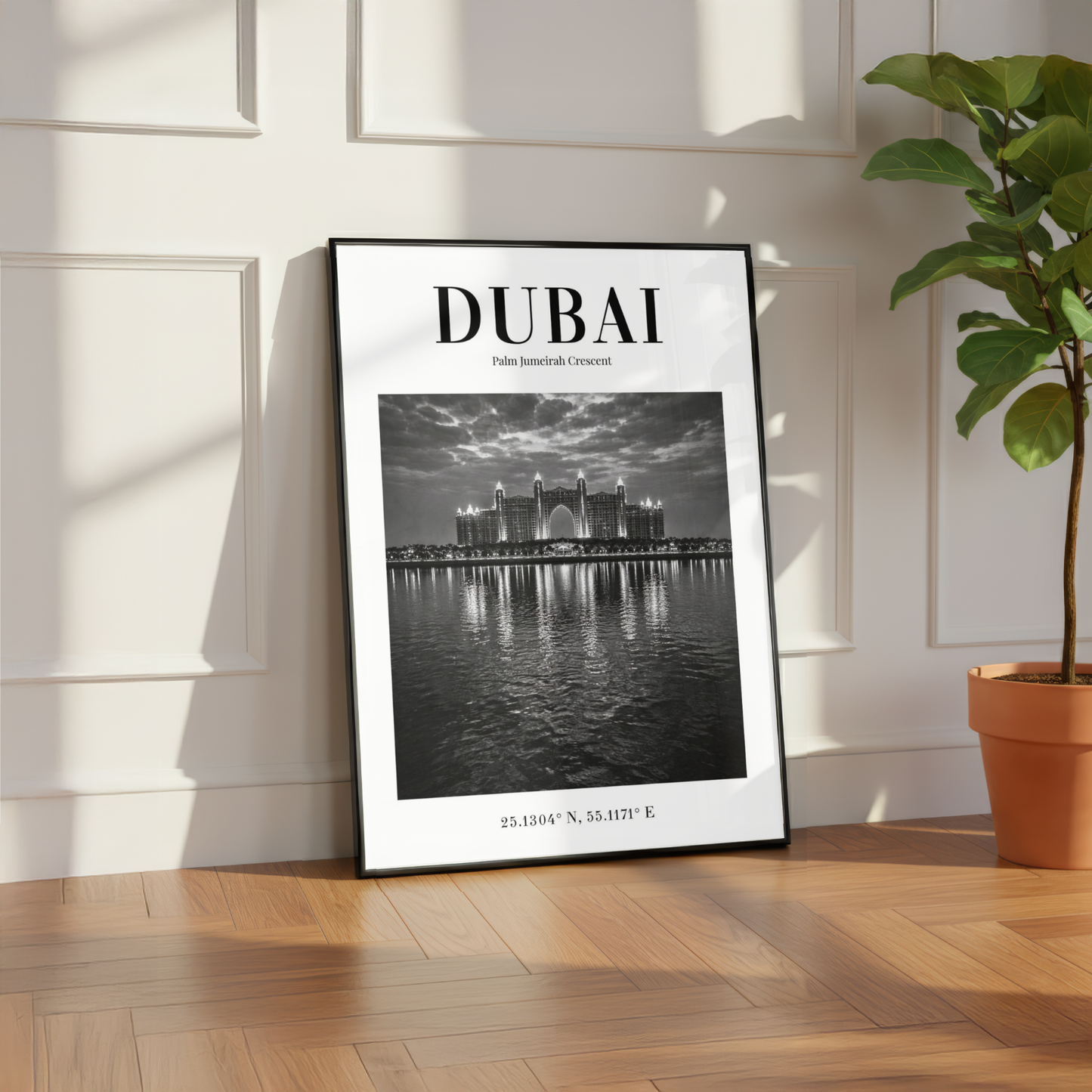 Dubai Palm Jumeirah Crescent Monochrome Poster