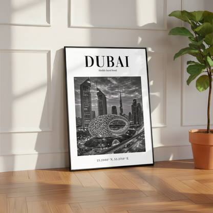 Dubai Sheikh Zayed Road Monochrome Poster