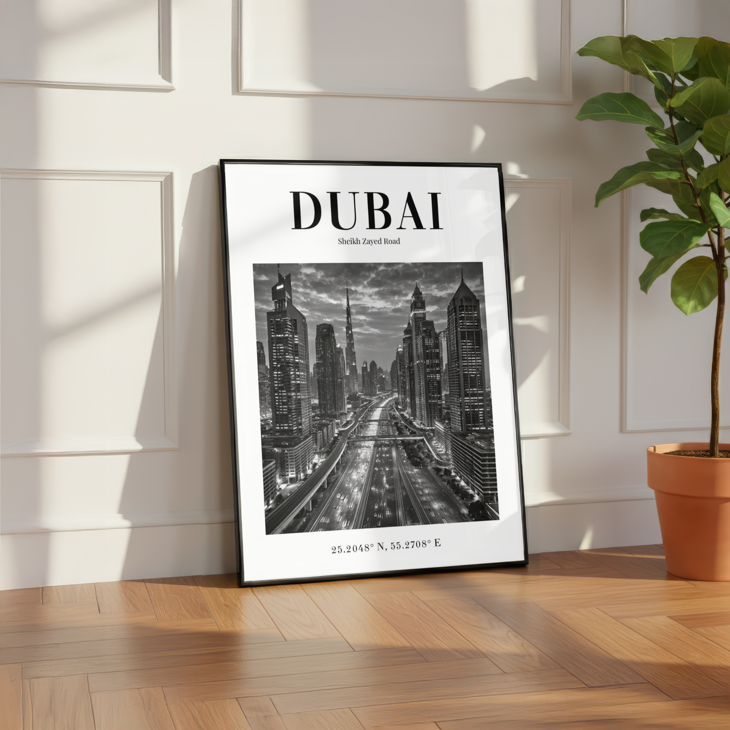 Dubai Sheikh Zayed Road Skyline Monochrome Poster