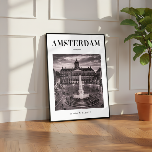 Amsterdam Dam Square Monochrome Poster