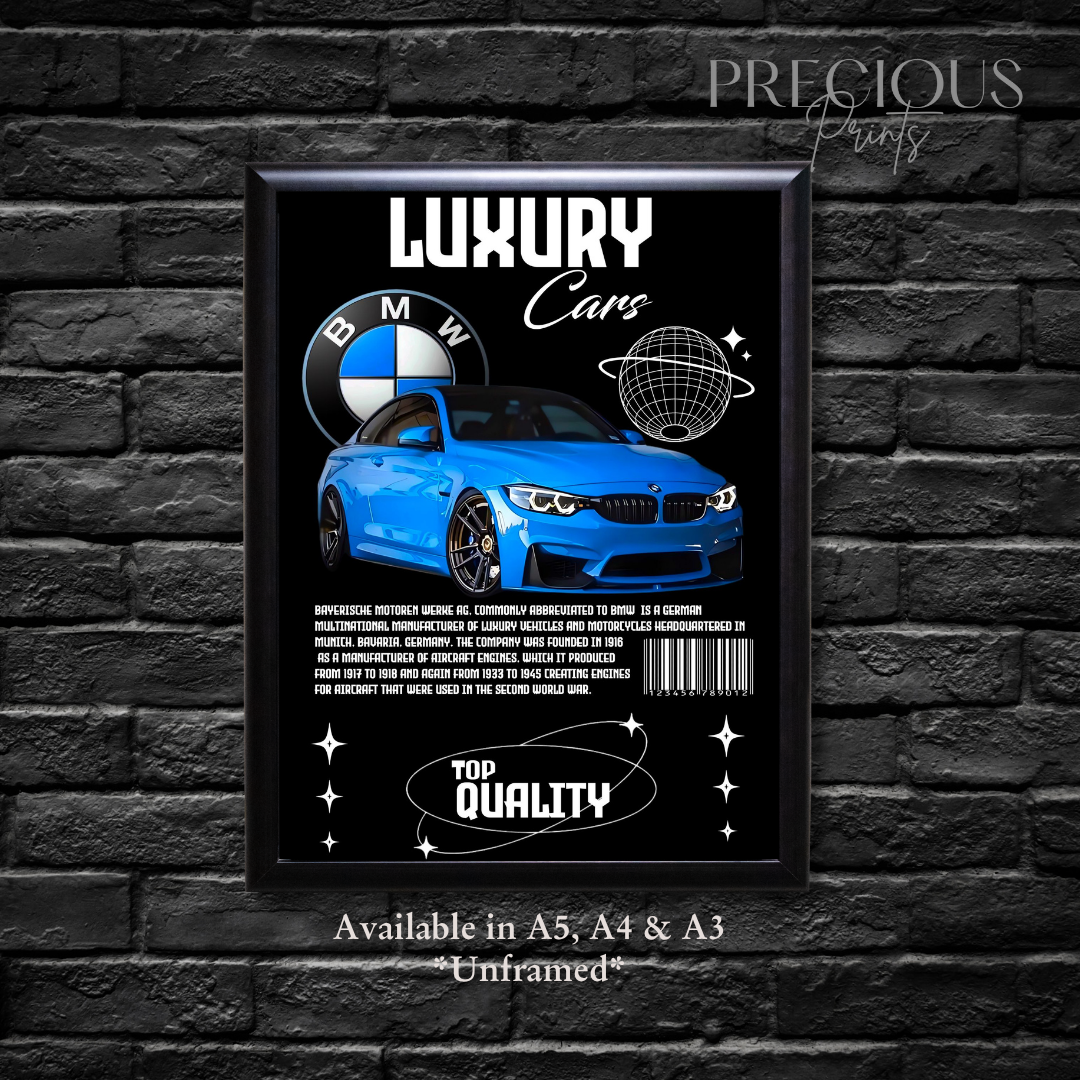 Blue BMW Sports Car Poster