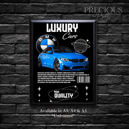 Blue BMW Sports Car Poster