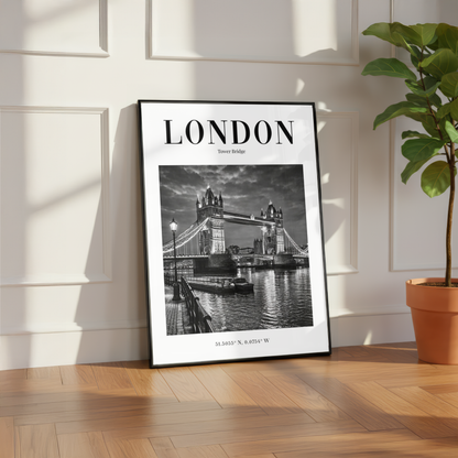 London Tower Bridge Monochrome Poster