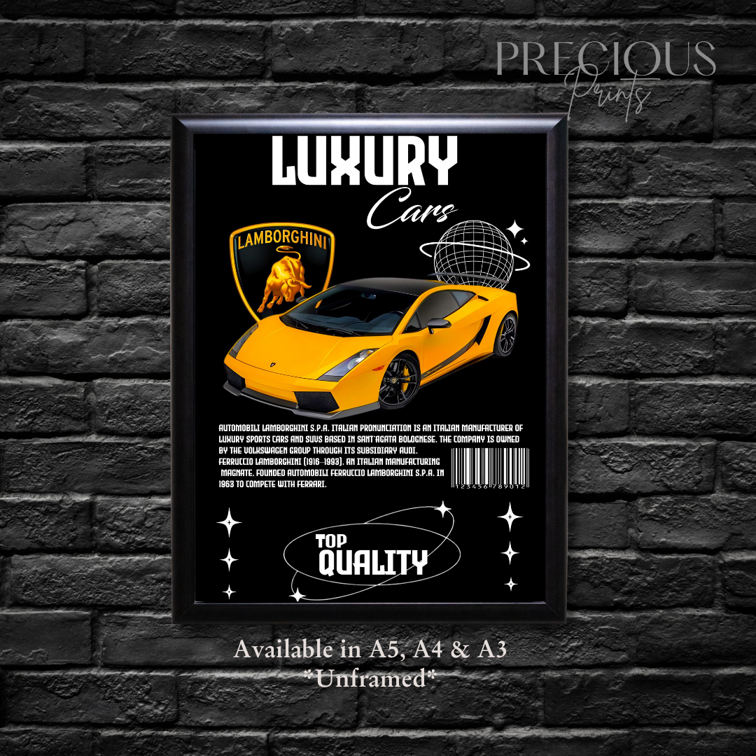 Yellow Lamborghini Sports Car Poster