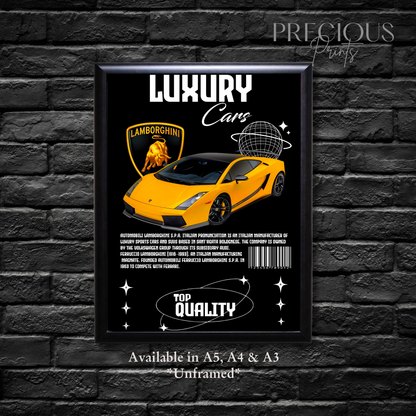 Yellow Lamborghini Sports Car Poster