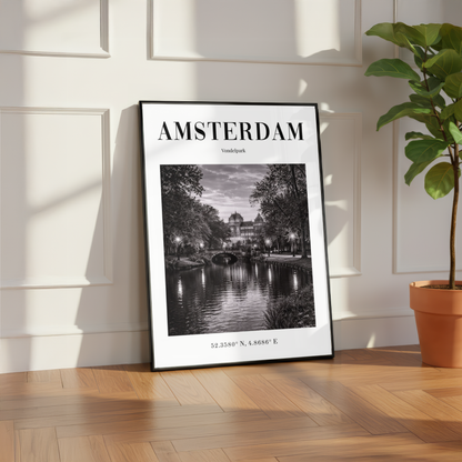 Amsterdam Vondelpark Monochrome Poster