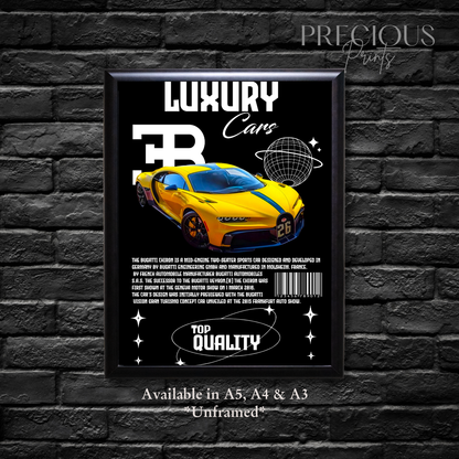 Yellow Bugatti Chiron Sports Car Poster