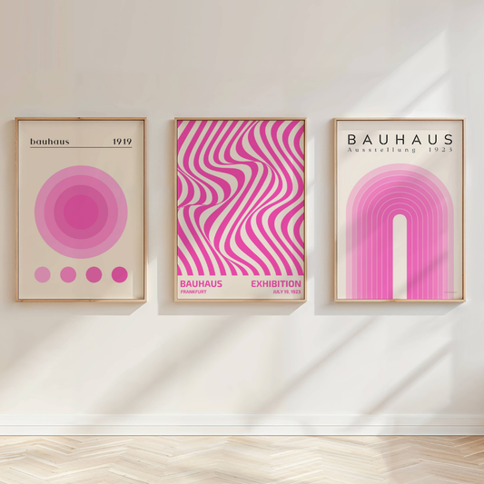 Set of 3 Pink Bauhaus Prints