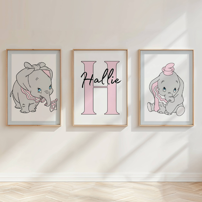 Set of 3 Personalised Dumbo Nursery Prints