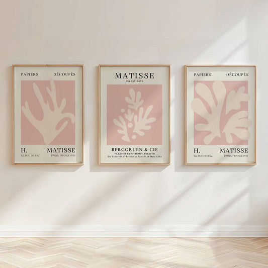 Set of 3 Pink Floral Matisse Prints