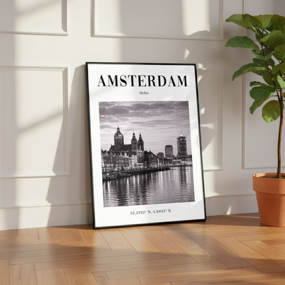 Amsterdam City Skyline Monochrome Poster
