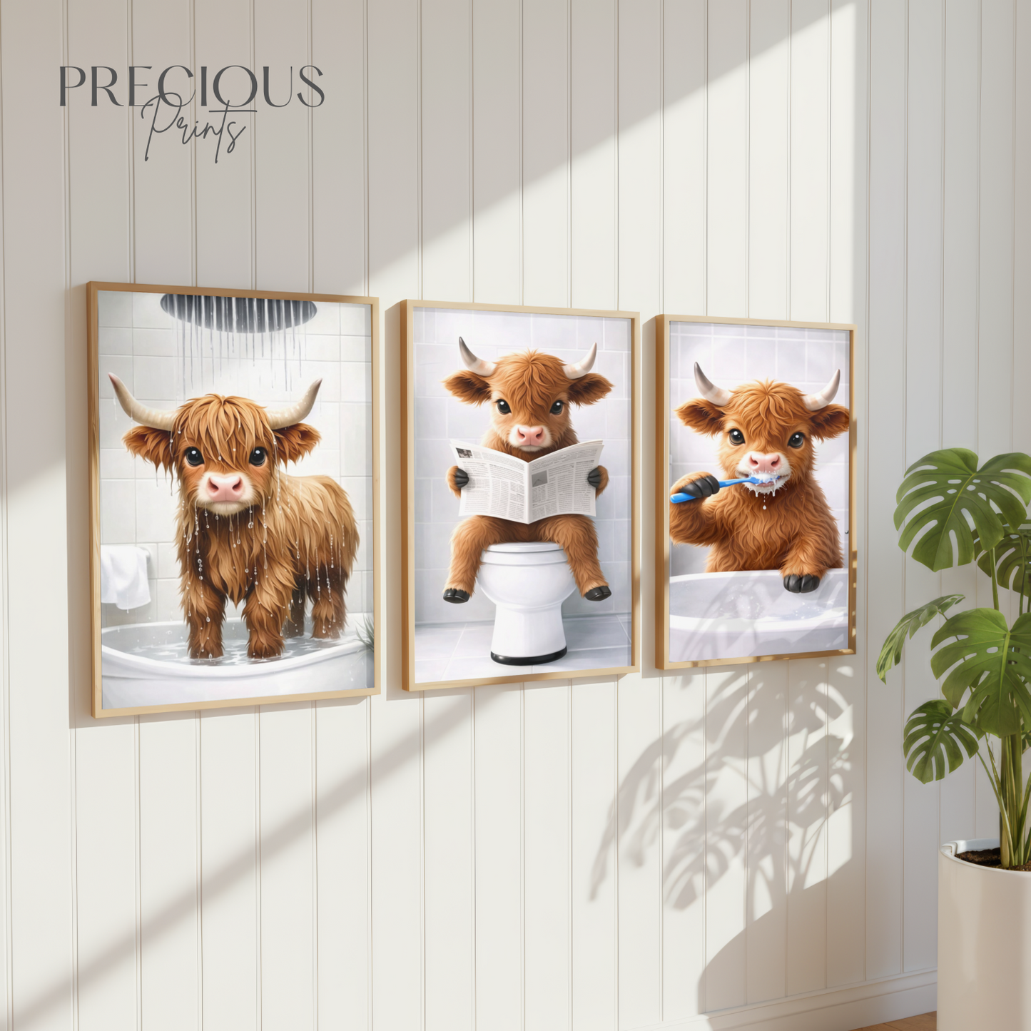 Set of 3 Whimsical Highland Cow Prints