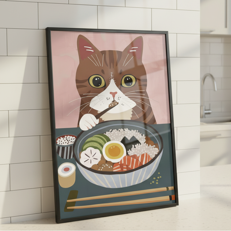 Cute Cat Ramen Print