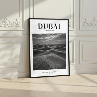 Dubai Al Marmoom Desert Monochrome Poster