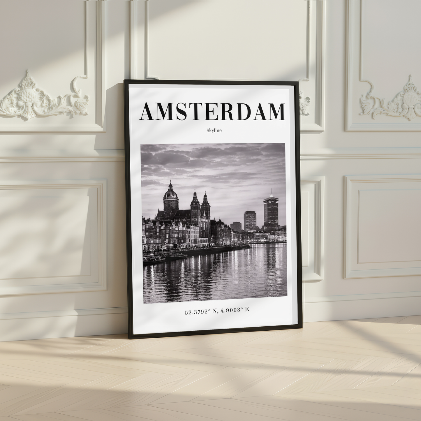 Amsterdam City Skyline Monochrome Poster
