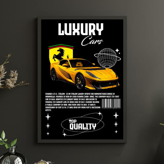 Yellow Ferrari S.P.A Italian Sports Car Poster