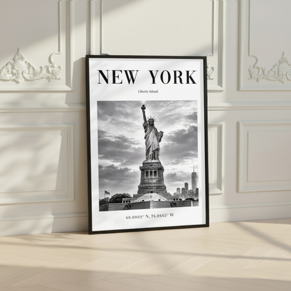 New York Statue of Liberty Monochrome Poster