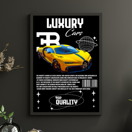 Yellow Bugatti Chiron Sports Car Poster